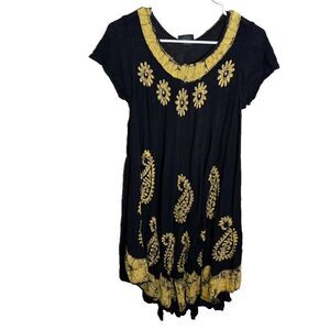 Pineapple Dress Women's Free Size Boho Shift Short Sleeve Casual Scoop